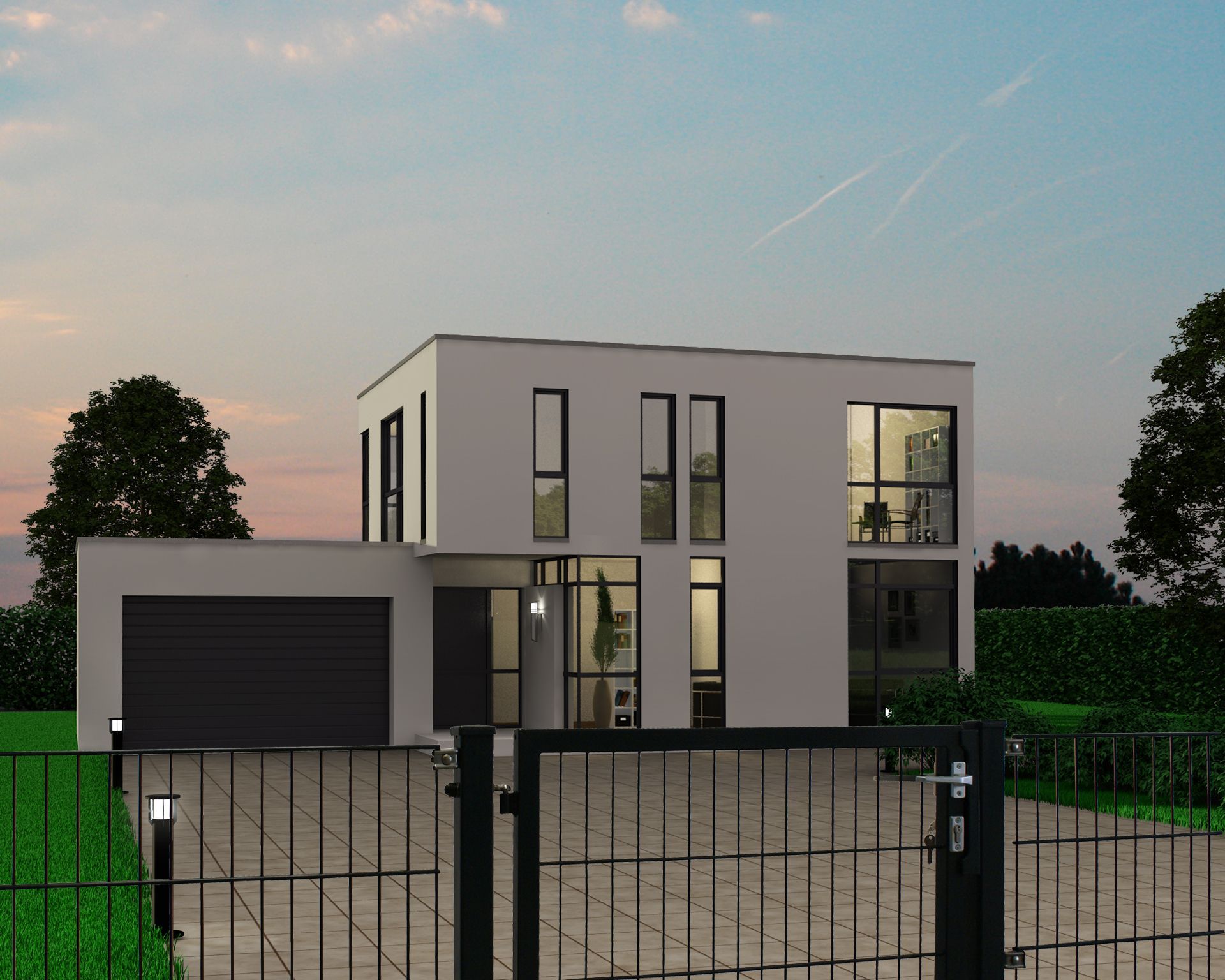 Stahlgitterzaun mit einflügeligem Zauntor