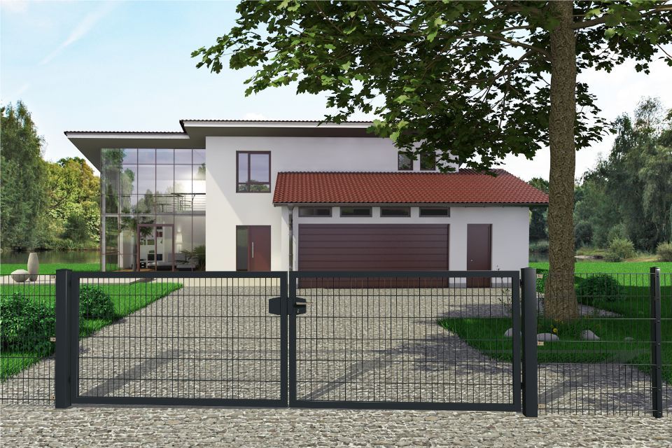 Gitterzaun mit zweiflügeligem Tor