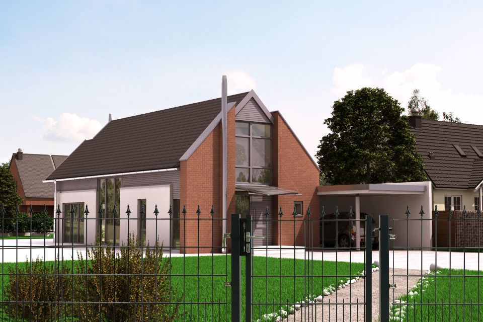 Zaun mit Spitzen aus Stahl und EInflügel-Tor