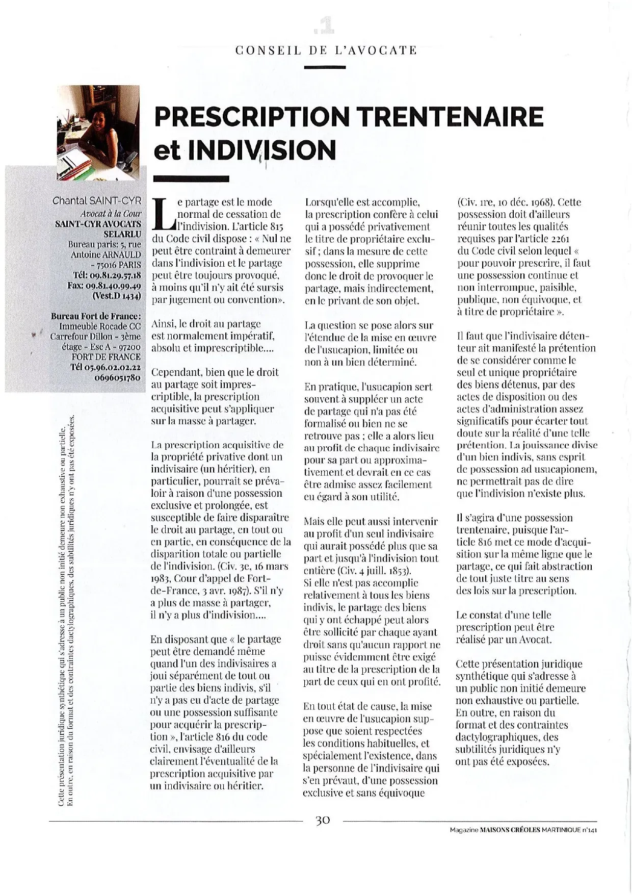 Prescription trentenaire et indivision