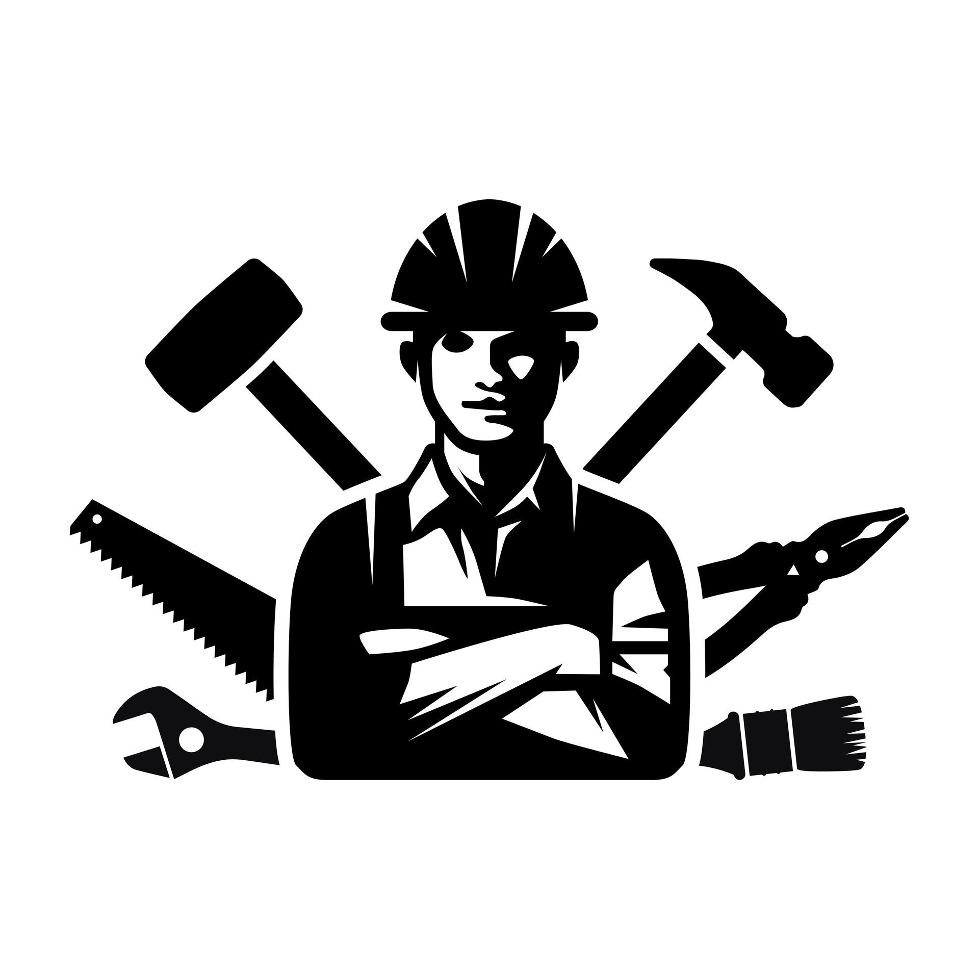 Homme avec casque de chantier et outils de bricolage