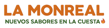 Logo de LA MONREAL en naranja y verde con el lema &ldquo;NUEVOS SABORES EN LA CUESTA&rdquo; y un emoji de llama.