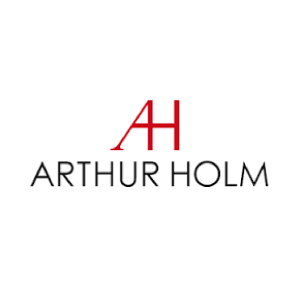 Un logotipo rojo y negro para Arthur Holm