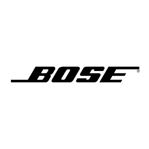 El logotipo de Bose es blanco y negro sobre un fondo blanco.