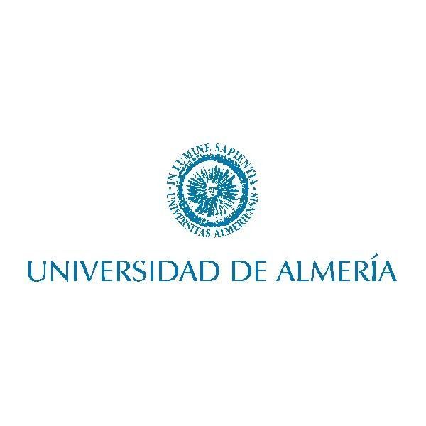 El logotipo de la Universidad de Almería es azul y blanco.