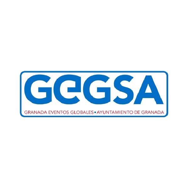 A blue and white logo for ggsa granada events globales ayuntamiento de granada