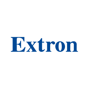 Un logotipo de Extron azul sobre un fondo blanco