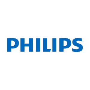El logotipo de Philips es azul y blanco sobre un fondo blanco.