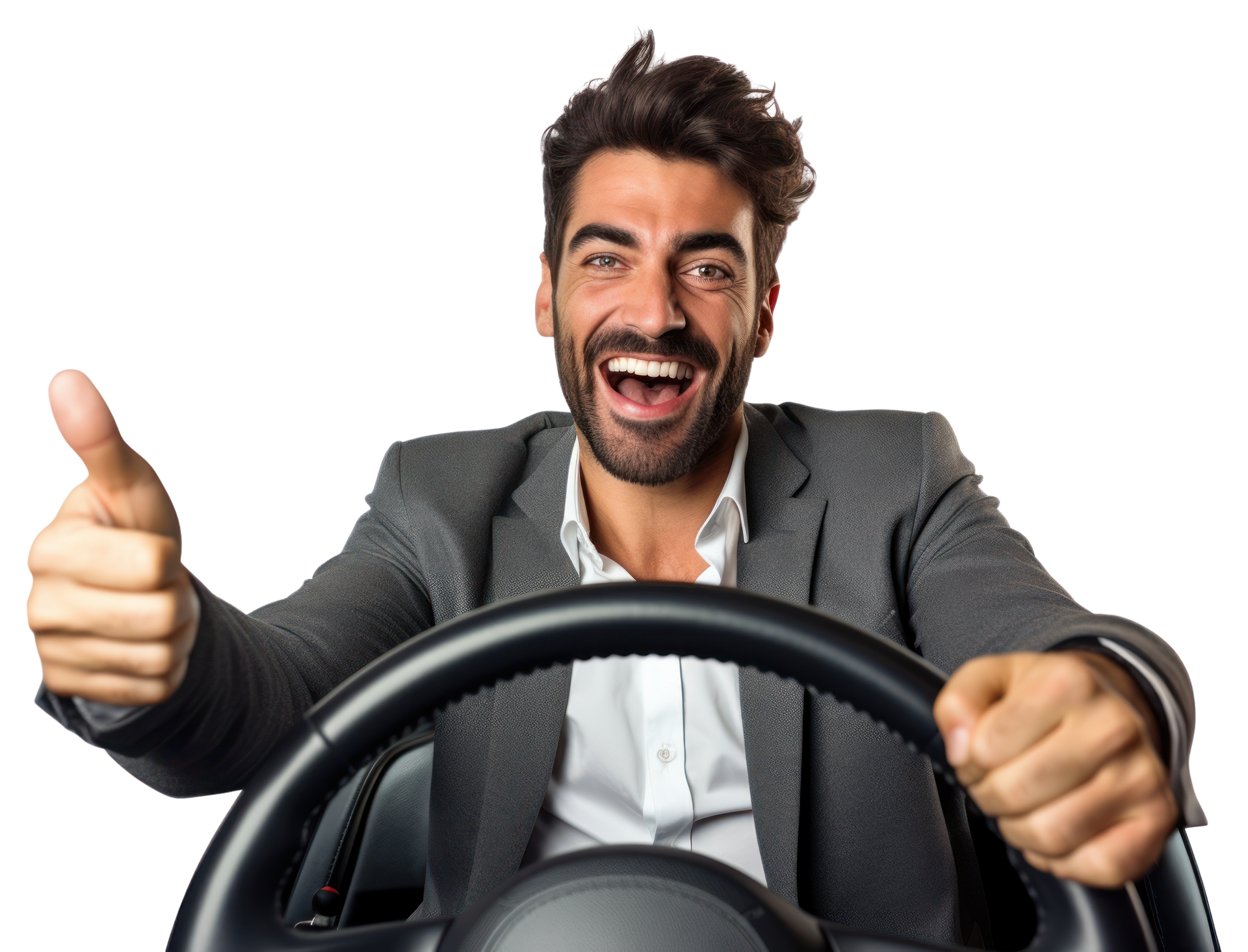 Un homme heureux au volant avec le pouce en l'air
