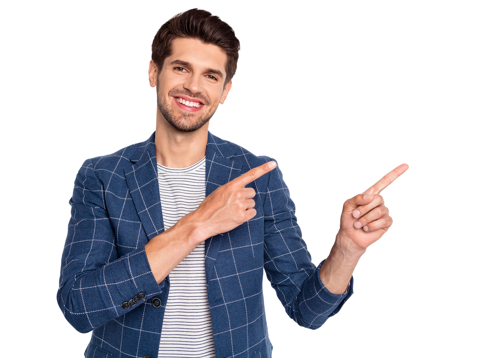 Homme souriant qui montre sa gauche