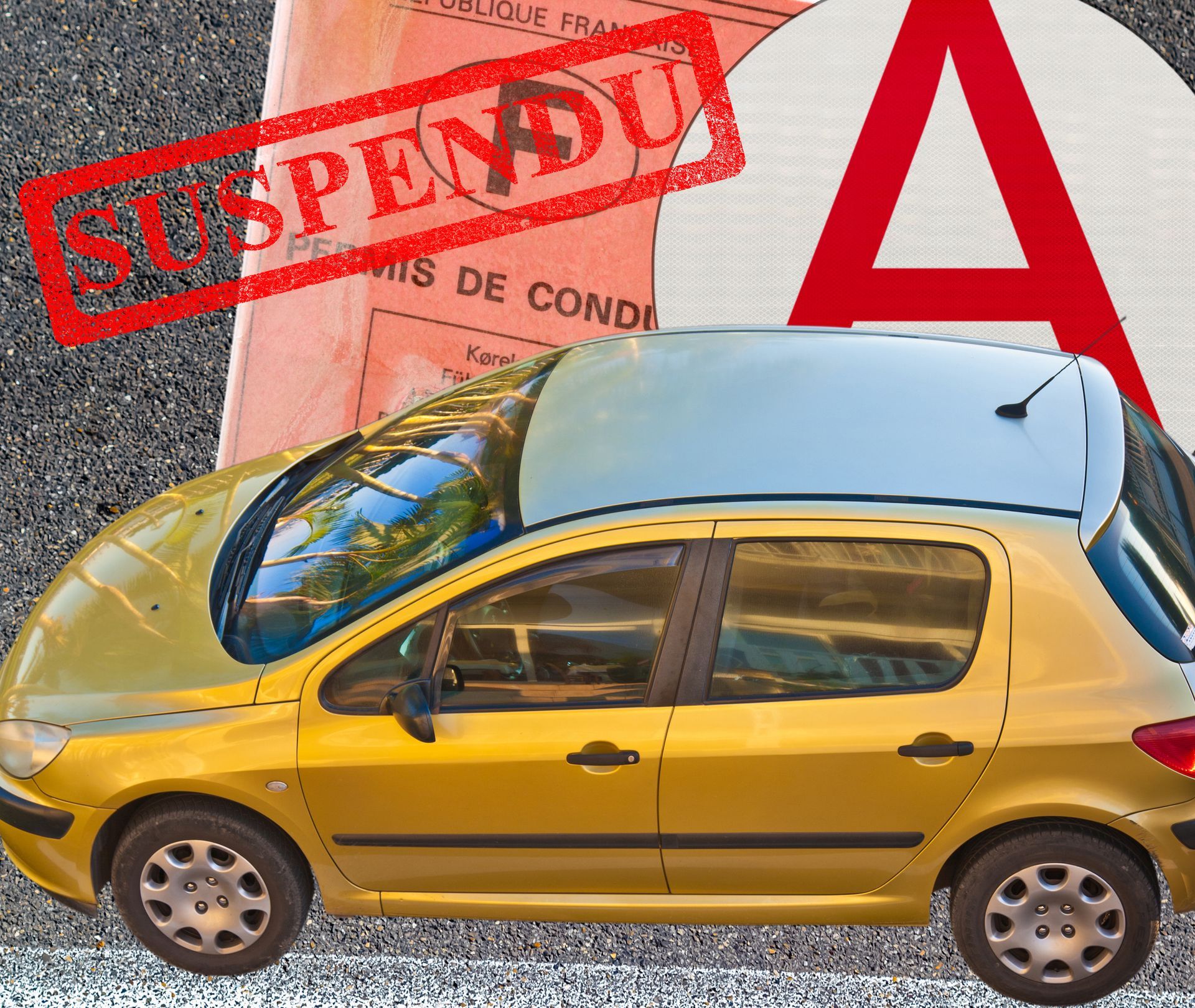 Voiture jaune et permis suspendu