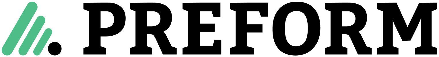 Das Wort „Preform“ ist in Schwarz und Grün auf weißem Hintergrund geschrieben.