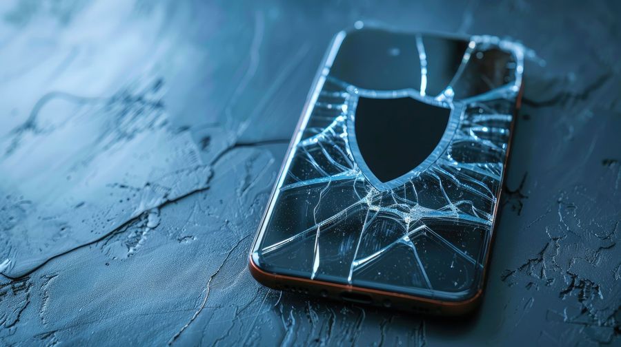 Bouclier incrusté sur un Smartphone à l'écran cassé