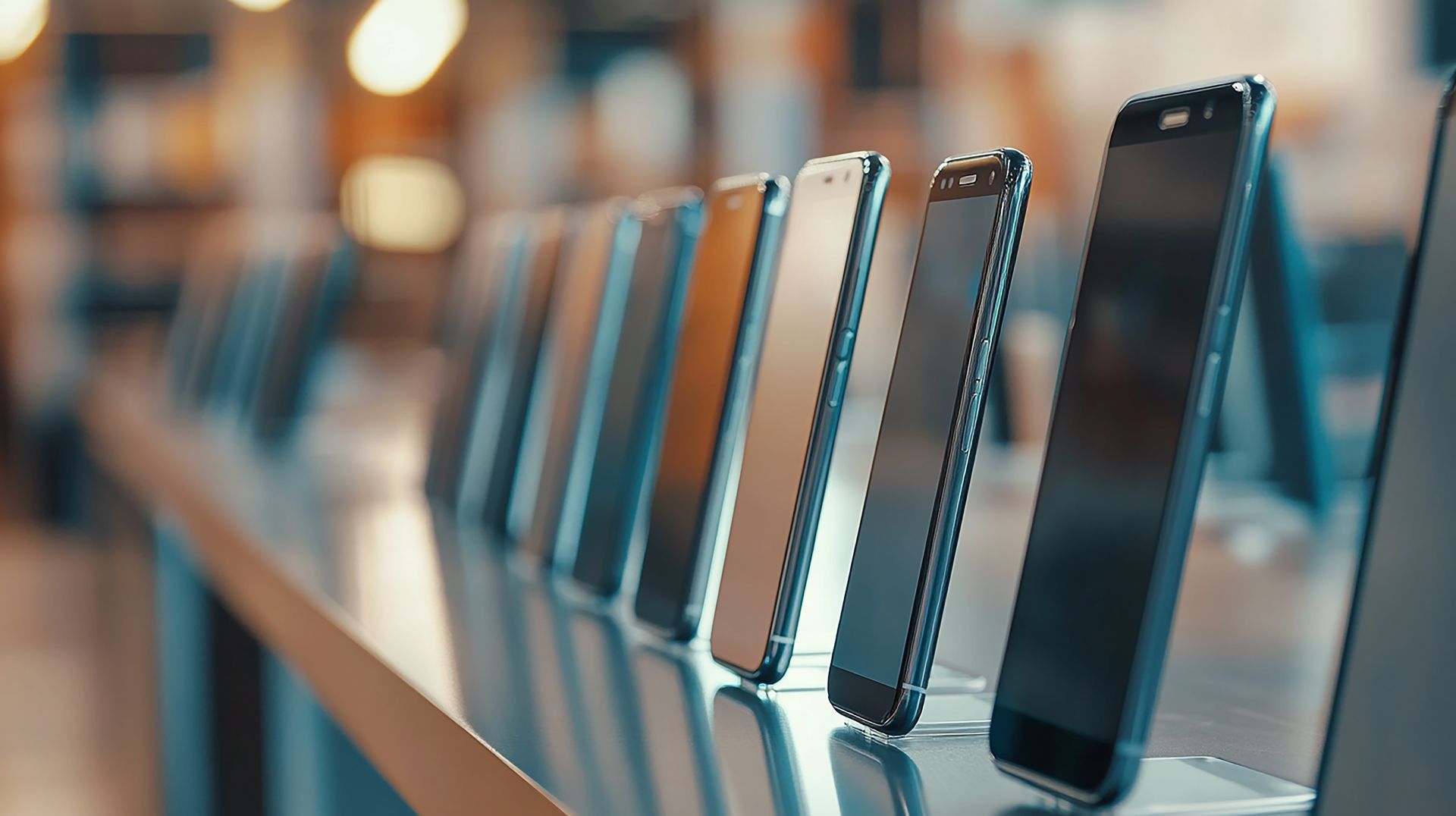 Présentoir avec des Smartphones neufs