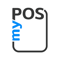 Um logotipo preto e azul para uma empresa chamada my pos.