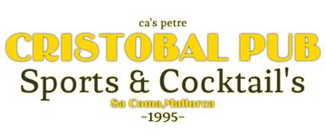 Logotipo del pub Cristobal en Sa Coma, Mallorca, fundado en 1995, con texto amarillo sobre fondo blanco.