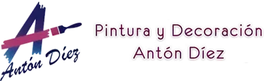 Logo for "Pintura y Decoraci&oacute;n Ant&oacute;n D&iacute;ez," featuring a stylized "A" with a paintbrush and text.