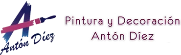 Logo for "Pintura y Decoración Antón Díez," featuring a stylized "A" with a paintbrush and text.