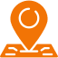 Orangefarbene Markierung auf einer Karte, die einen bestimmten Ort anzeigt.