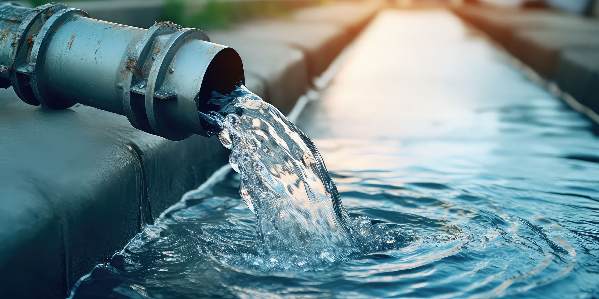 L'eau s'écoule d'un tuyau dans un canal.