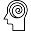 Un dibujo en blanco y negro de la cabeza de una persona con una espiral en el medio.