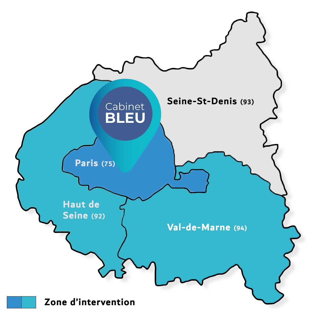 Zone d'intervention du cabinet bleu
