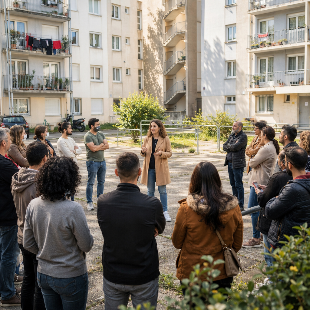 Réunion de concertation avec des habitants autour d’un projet d’habitat