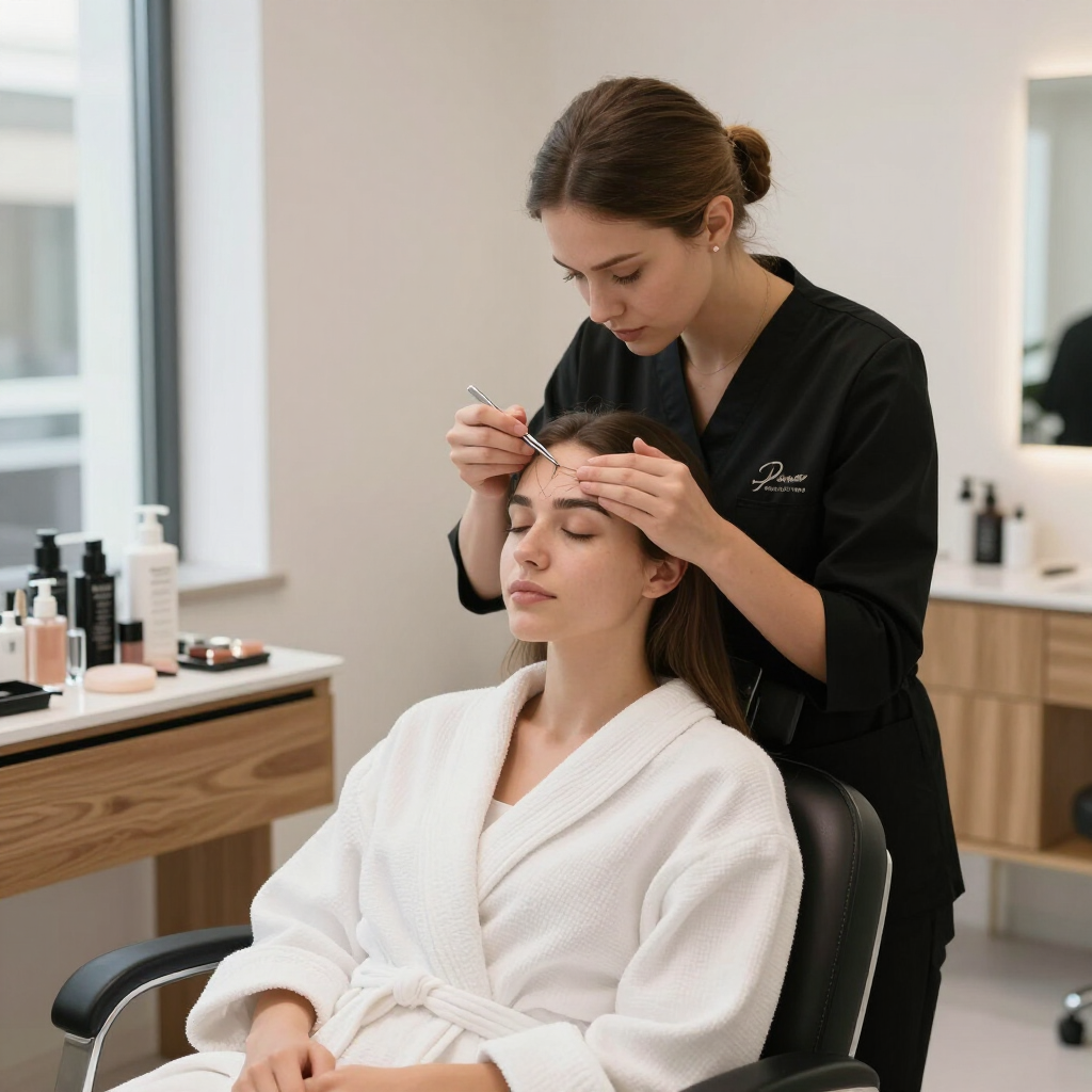 Esteticista realizando un tratamiento facial a una clienta en un salón de spa.