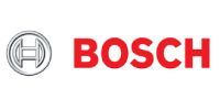 Logo Bosch : Cercle avec une forme, texte rouge « BOSCH ».