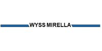 Texte « WYSS MIRELLA » entre deux lignes horizontales bleues.