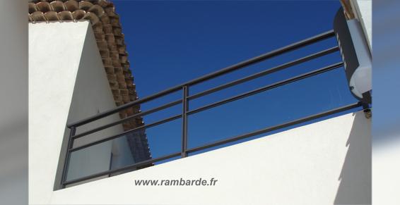 Garde-corps aluminium verre 1lisse double poteau - Nice