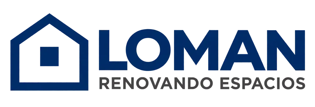 Logotipo de LOMAN con un icono azul de una casa y el texto «RENOVANDO ESPACIOS»