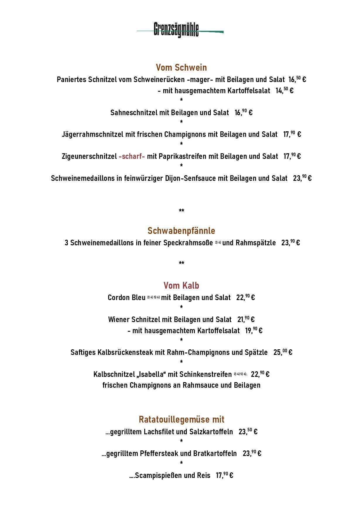 Grenzsägmühle | Speisekarte | Getränkekarte | Keltern-Niebelsbach