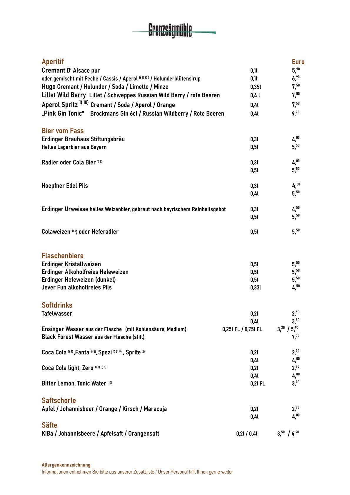 Getränkekarte Restaurant Seite 3