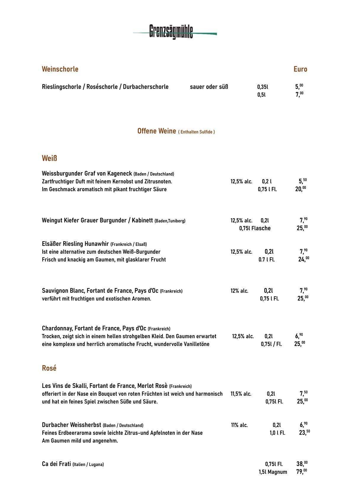 Getränkekarte Restaurant Seite 4