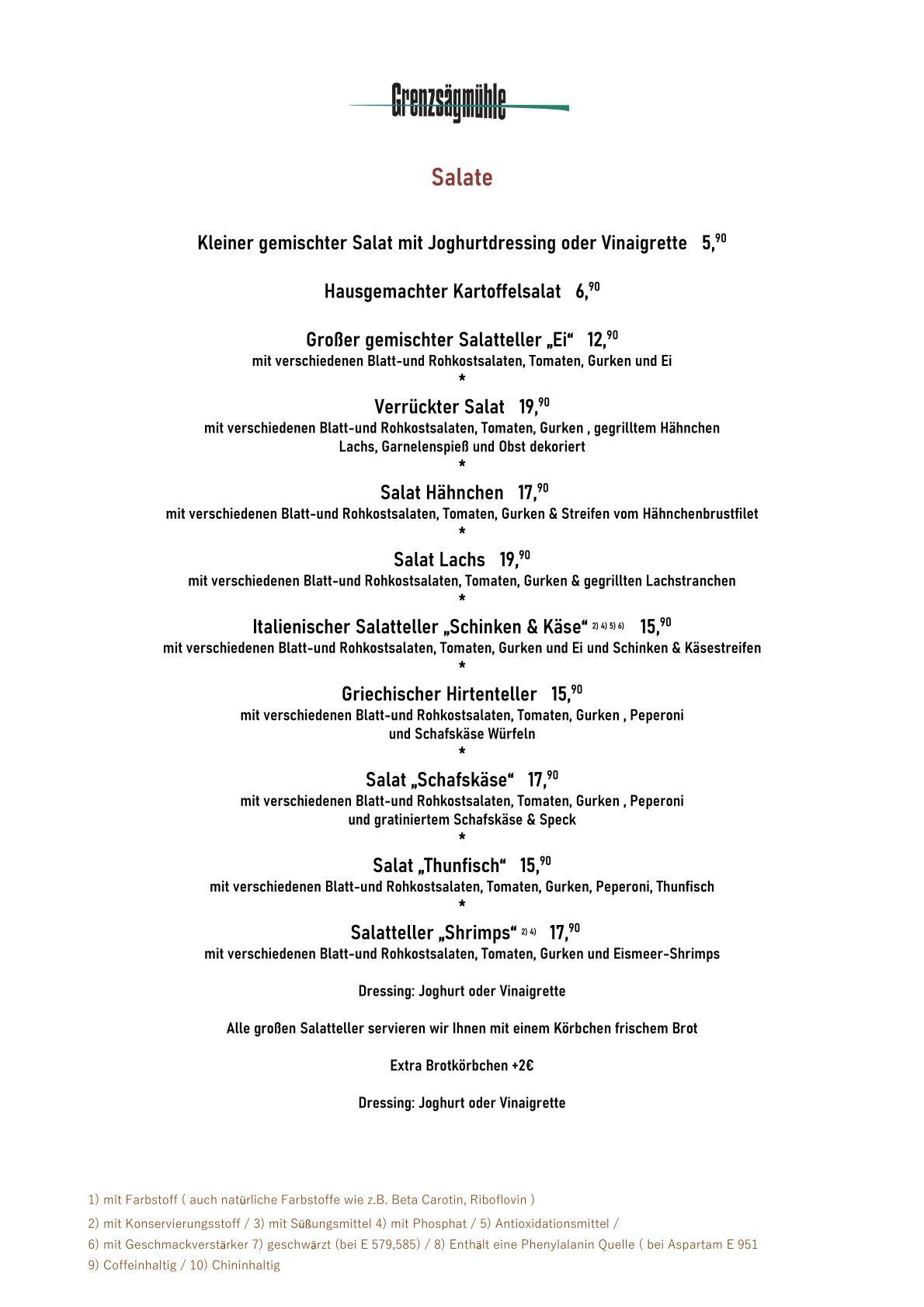 Speisekarte Restaurant Seite 2