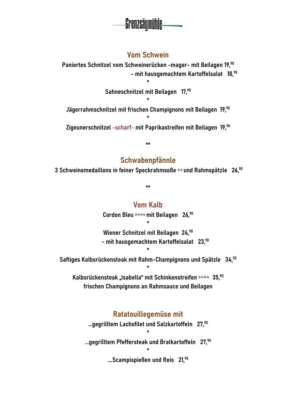 Speisekarte Restaurant Seite 3