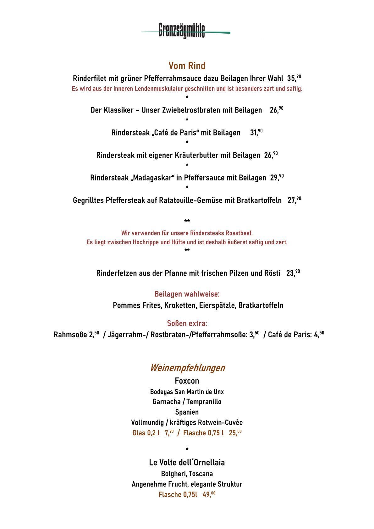 Speisekarte Restaurant Seite 4