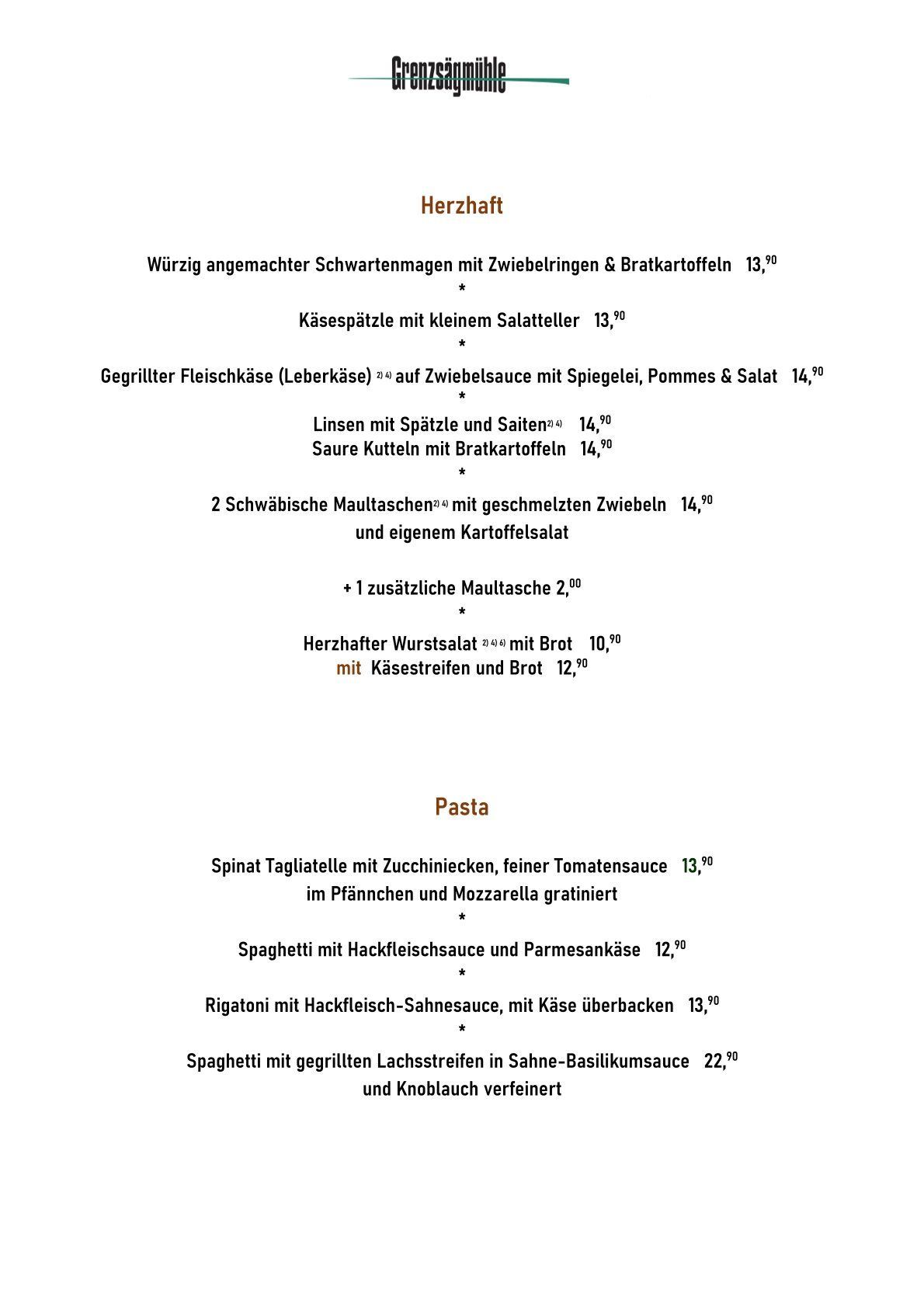 Speisekarte Restaurant Seite 6