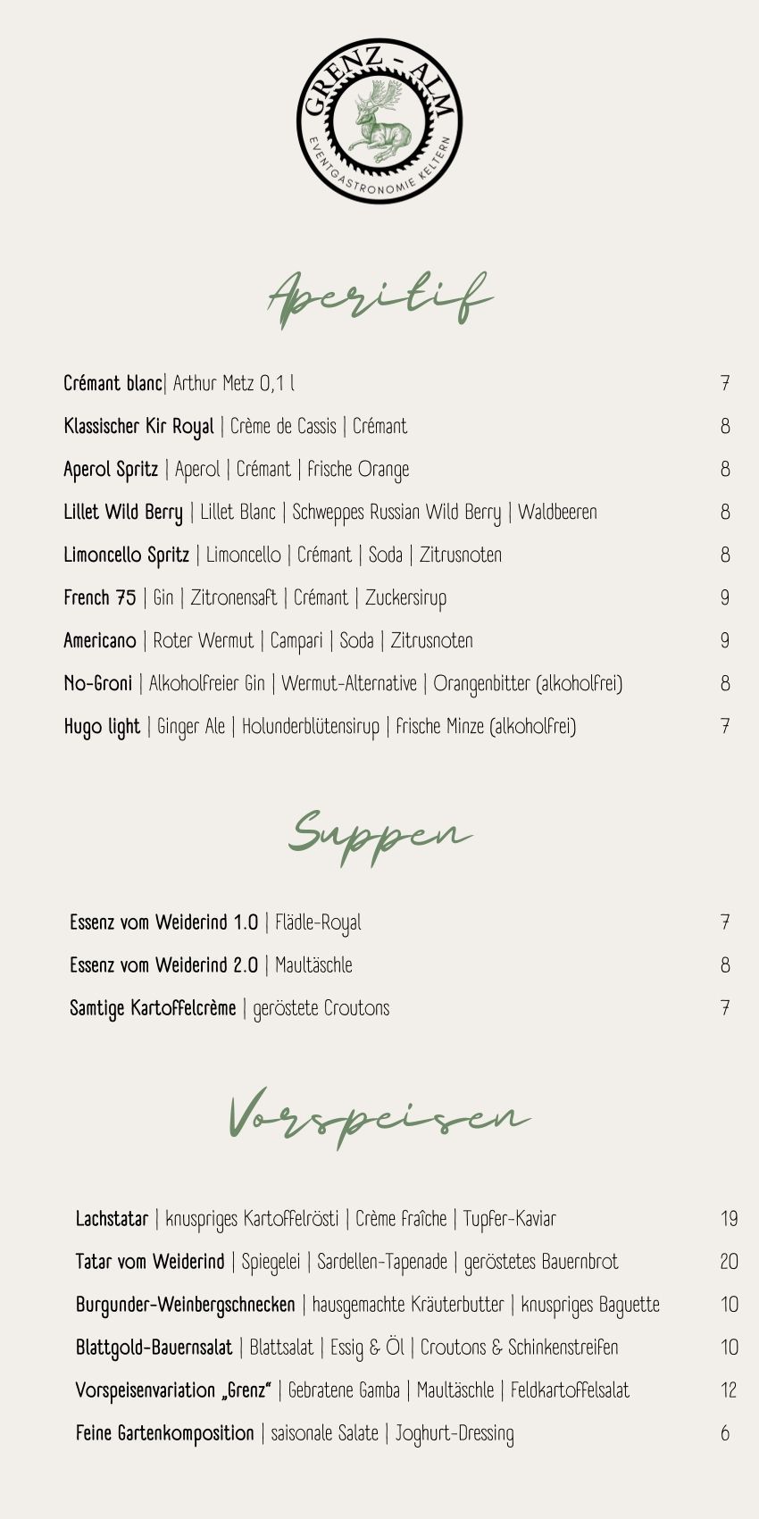 Speisekarte Grenzalm