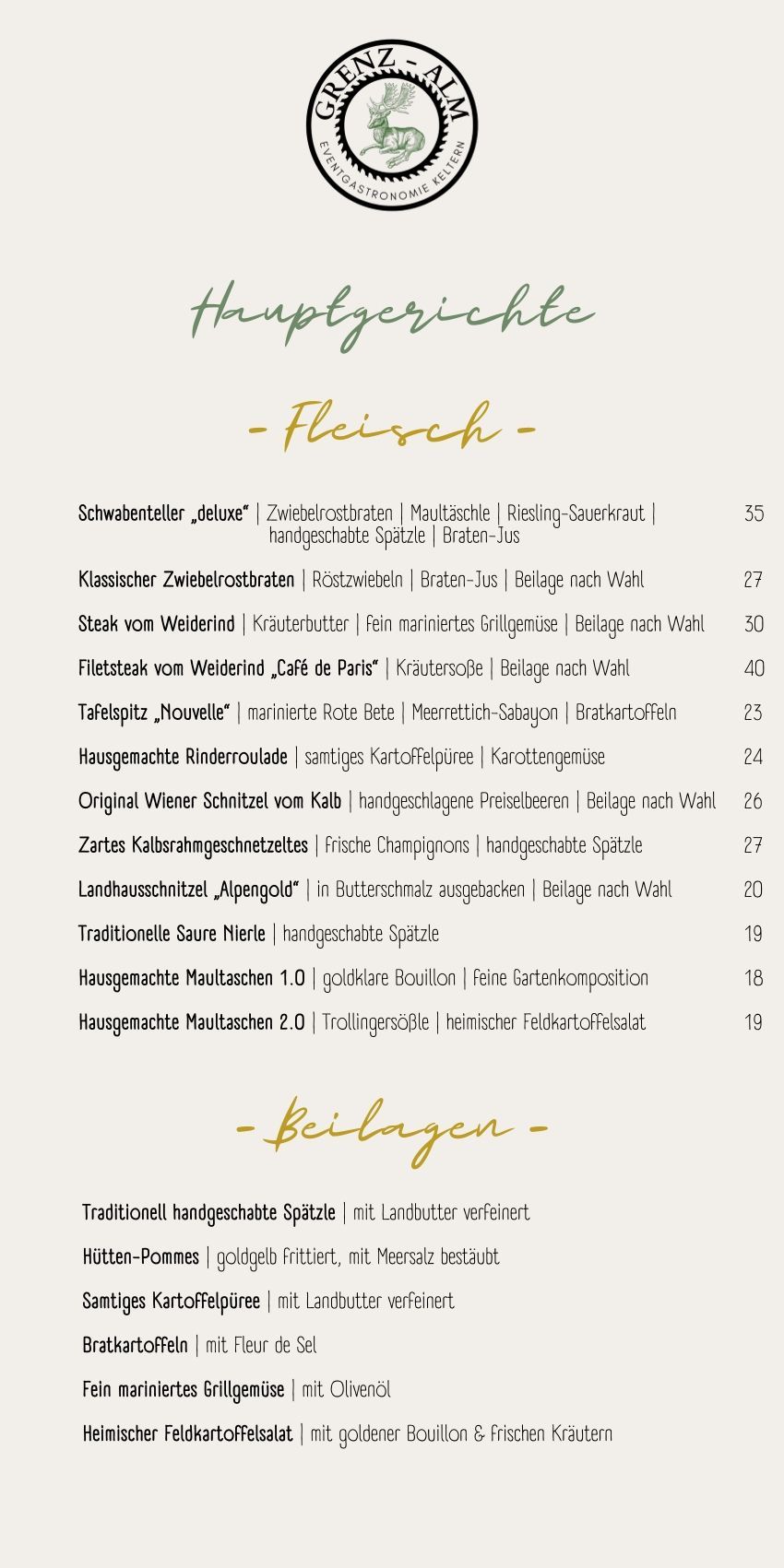 Speisekarte Grenzalm