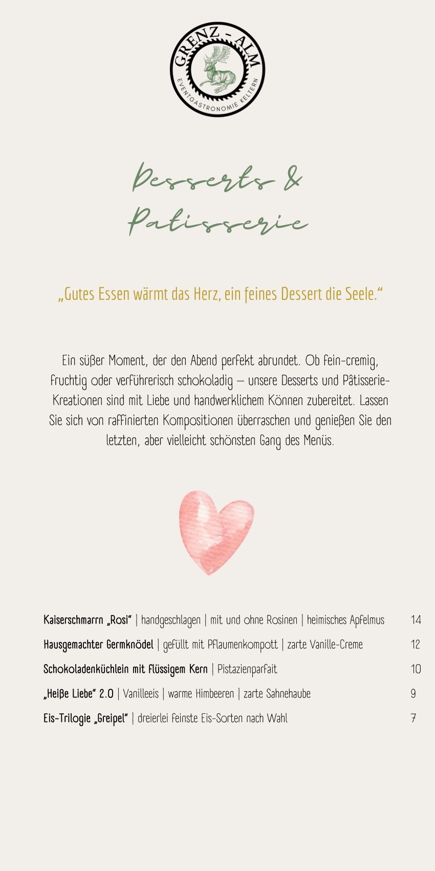 Speisekarte Grenzalm