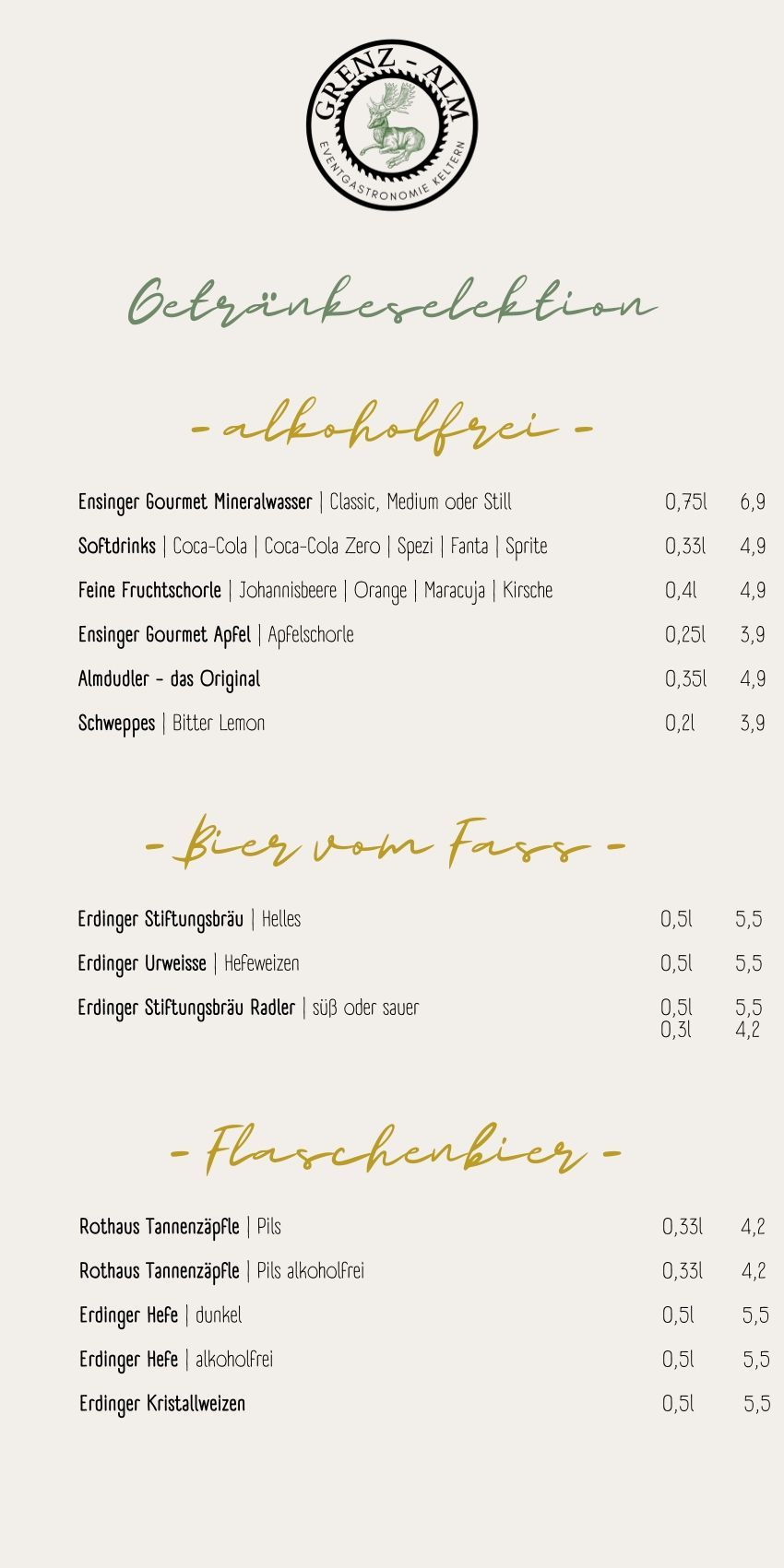 Speisekarte Grenzalm