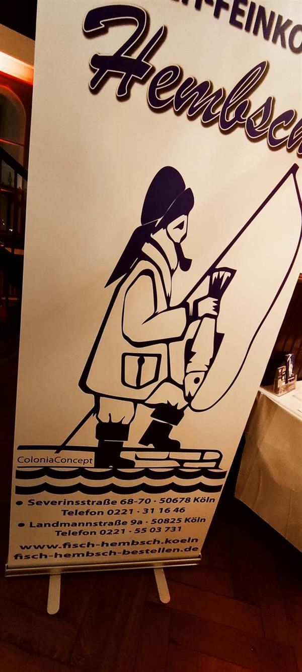 Eine Zeichnung eines Mannes, der eine Angelrute mit dem Wort „feink“ darauf hält