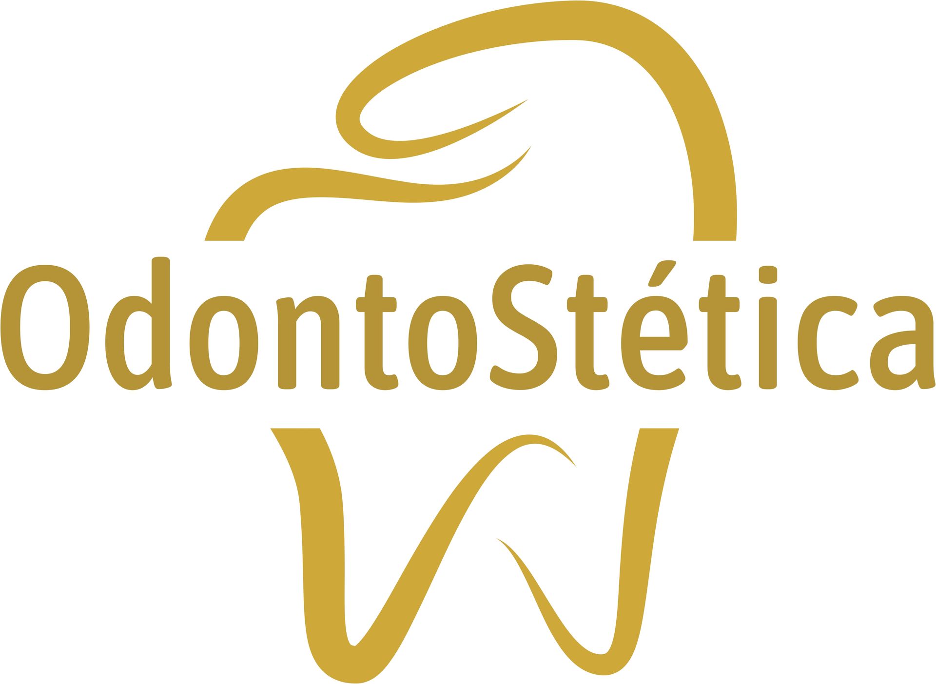 Logotipo de diente dorado con texto &ldquo;OdontoSt&eacute;tica&rdquo;.