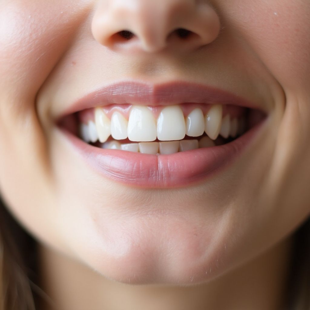 Primer plano de una boca sonriente con dientes blancos brillantes y labios rosados.