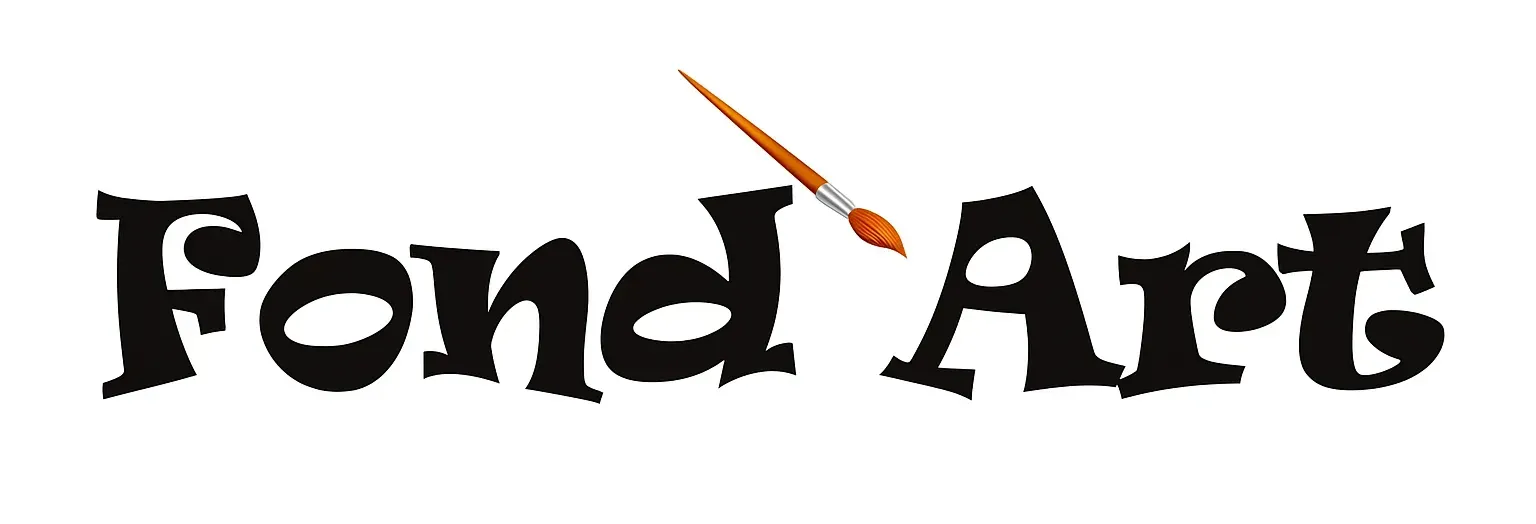Logotipo de Fond Art con pincel, texto negro sobre fondo blanco.