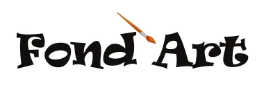 Logotipo de Fond Art con pincel, texto negro sobre fondo blanco.