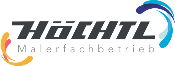 Logo des Höchtl Malerfachbetriebs mit schwarzem Text und farbigen Farbschwüngen auf weißem Hintergrund