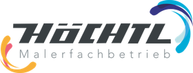 Logo des Höchtl Malerfachbetriebs mit schwarzem Text und farbigen Farbschwüngen auf weißem Hintergrund